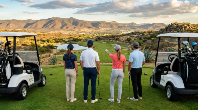 Formato Agogo Threesome del torneo de golf empresarial ROIE, dos equipos por hoyo